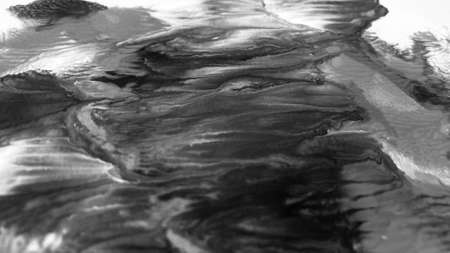 Close Up Black and White Colors Fluid Pouring Abstract Art Acrylic Painting Texture Backgroundの写真素材