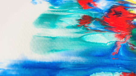 Close Up Colorful Fluid Pouring Abstract Art Acrylic Painting Texture Backgroundの写真素材