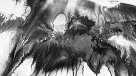 Close Up Black and White Colors Fluid Pouring Abstract Art Acrylic Painting Texture Background