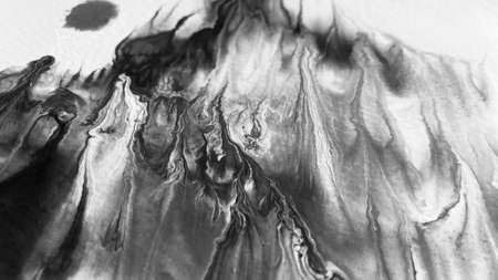 Close Up Black and White Colors Fluid Pouring Abstract Art Acrylic Painting Texture Backgroundの写真素材