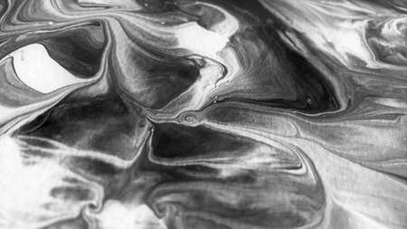 Close Up Black and White Colors Fluid Pouring Abstract Art Acrylic Painting Texture Background