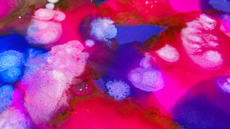 Close Up Colorful Fluid Pouring Abstract Art Acrylic Alcohol Ink Painting Texture Background