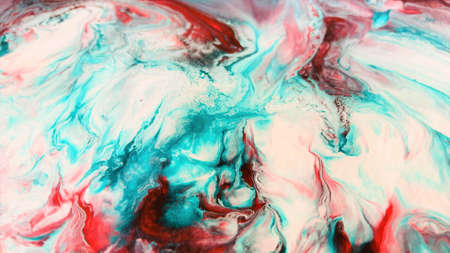 Close Up Colorful Red Green White Colors Fluid Pouring Abstract Art Acrylic Painting Texture...