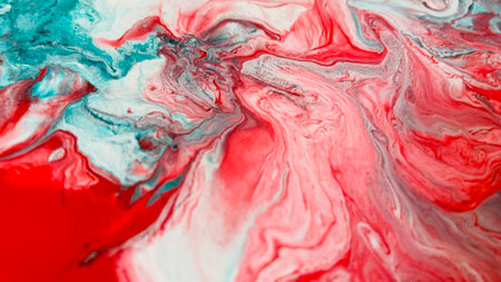 Close Up Colorful Red Green White Colors Fluid Pouring Abstract Art Acrylic Painting Texture Backgroundの写真素材