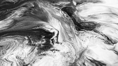 Close Up Black and White Colors Fluid Pouring Abstract Art Acrylic Painting Texture Background