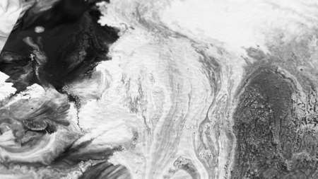 Close Up Black and White Colors Fluid Pouring Abstract Art Acrylic Painting Texture Background