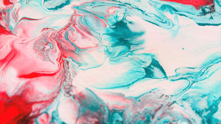 Close Up Colorful Red Green White Colors Fluid Pouring Abstract Art Acrylic Painting Texture...
