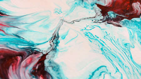 Close Up Colorful Red Green White Colors Fluid Pouring Abstract Art Acrylic Painting Texture...