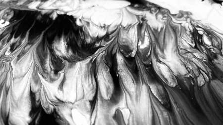 Close Up Black and White Colors Fluid Pouring Abstract Art Acrylic Painting Texture Background