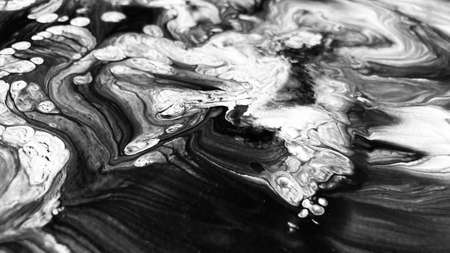 Close Up Black and White Colors Fluid Pouring Abstract Art Acrylic Painting Texture Backgroundの写真素材