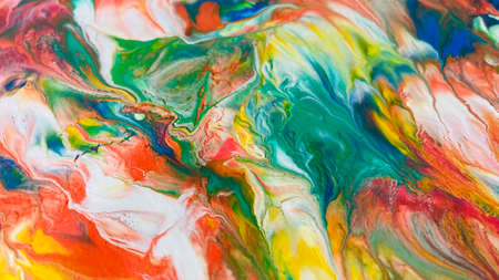 Close Up Colorful Fluid Pouring Abstract Art Acrylic Painting Texture Backgroundの写真素材