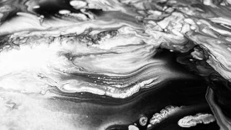 Close Up Black and White Colors Fluid Pouring Abstract Art Acrylic Painting Texture Background