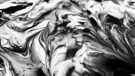 Close Up Black and White Colors Fluid Pouring Abstract Art Acrylic Painting Texture Backgroundの写真素材