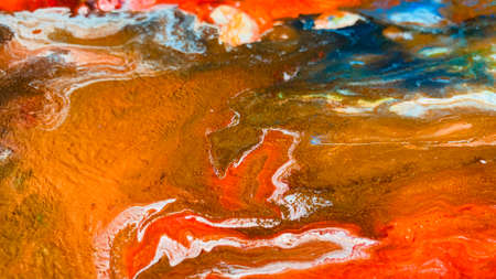 Close Up Colorful Fluid Pouring Abstract Art Acrylic Painting Texture Backgroundの写真素材