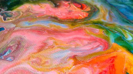 Close Up Colorful Fluid Pouring Abstract Art Acrylic Painting Texture Backgroundの写真素材