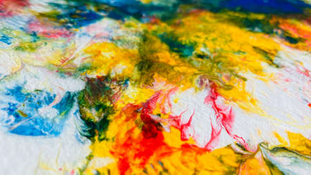 Close Up Colorful Fluid Pouring Abstract Art Acrylic Painting Texture Backgroundの写真素材