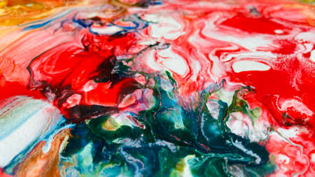 Close Up Colorful Fluid Pouring Abstract Art Acrylic Painting Texture Backgroundの写真素材