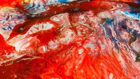Close Up Colorful Fluid Pouring Abstract Art Acrylic Painting Texture Backgroundの写真素材