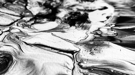 Close Up Black and White Colors Fluid Pouring Abstract Art Acrylic Painting Texture Background
