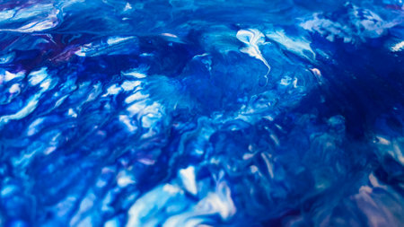 Close Up Colorful Blue and White Colors Fluid Pouring Abstract Art Acrylic Painting Texture Backgroundの写真素材