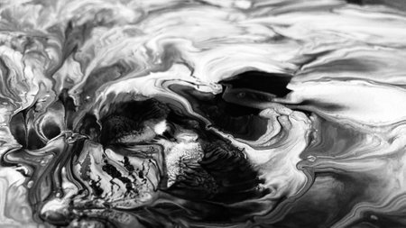 Close Up Black and White Colors Fluid Pouring Abstract Art Acrylic Painting Texture Backgroundの写真素材