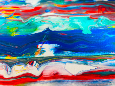Close Up Colorful Fluid Pouring Abstract Art Acrylic Painting Texture Backgroundの写真素材