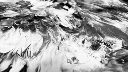 Close Up Black and White Colors Fluid Pouring Abstract Art Acrylic Painting Texture Backgroundの写真素材