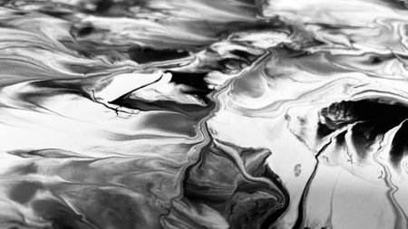 Close Up Black and White Colors Fluid Pouring Abstract Art Acrylic Painting Texture Background