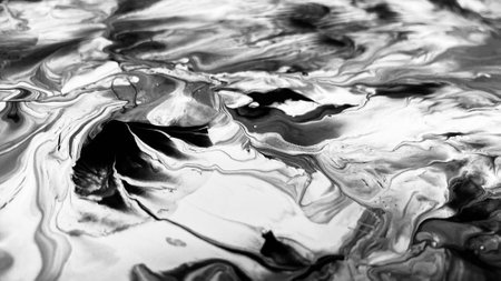 Close Up Black and White Colors Fluid Pouring Abstract Art Acrylic Painting Texture Backgroundの写真素材