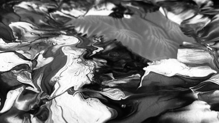 Close Up Black and White Colors Fluid Pouring Abstract Art Acrylic Painting Texture Backgroundの写真素材