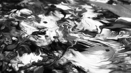 Close Up Black and White Colors Fluid Pouring Abstract Art Acrylic Painting Texture Background