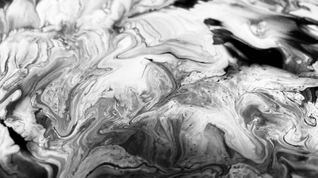 Close Up Black and White Colors Fluid Pouring Abstract Art Acrylic Painting Texture Background