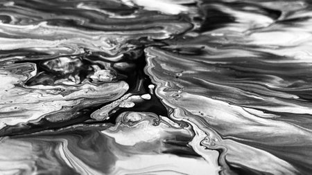 Close Up Black and White Colors Fluid Pouring Abstract Art Acrylic Painting Texture Background