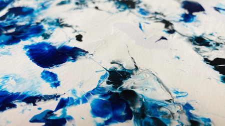 Close Up Colorful Blue and White Colos Fluid Pouring Abstract Art Acrylic Painting Texture Backgroundの写真素材