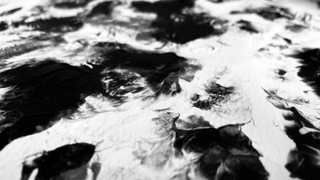 Close Up Black and White Colors Fluid Pouring Abstract Art Acrylic Painting Texture Backgroundの写真素材