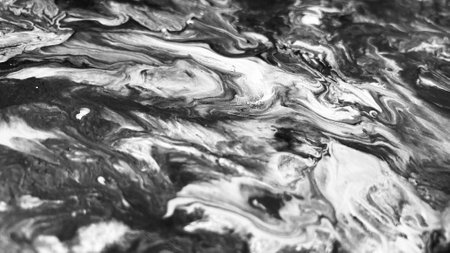 Close Up Black and White Colors Fluid Pouring Abstract Art Acrylic Painting Texture Backgroundの写真素材
