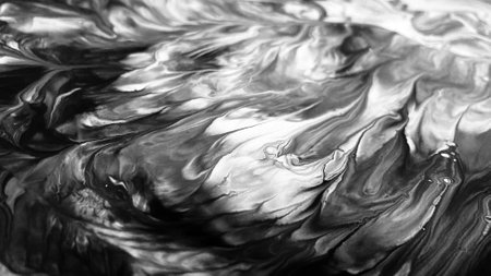 Close Up Black and White Colors Fluid Pouring Abstract Art Acrylic Painting Texture Backgroundの写真素材