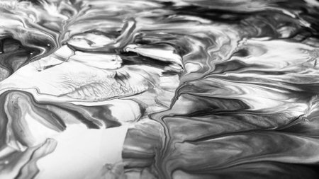 Close Up Black and White Colors Fluid Pouring Abstract Art Acrylic Painting Texture Backgroundの写真素材