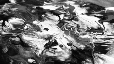 Close Up Black and White Colors Fluid Pouring Abstract Art Acrylic Painting Texture Backgroundの写真素材