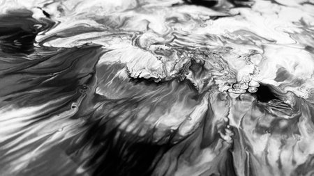 Close Up Black and White Colors Fluid Pouring Abstract Art Acrylic Painting Texture Background