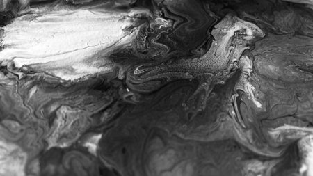 Close Up Black and White Colors Fluid Pouring Abstract Art Acrylic Painting Texture Backgroundの写真素材