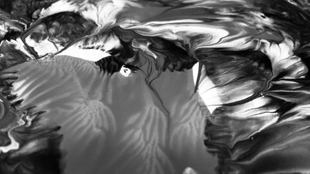 Close Up Black and White Colors Fluid Pouring Abstract Art Acrylic Painting Texture Backgroundの写真素材