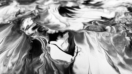 Close Up Black and White Colors Fluid Pouring Abstract Art Acrylic Painting Texture Backgroundの写真素材