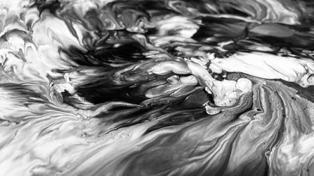 Close Up Black and White Colors Fluid Pouring Abstract Art Acrylic Painting Texture Backgroundの写真素材