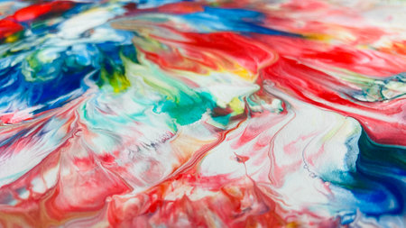 Close Up Colorful Fluid Pouring Abstract Art Acrylic Painting Texture Backgroundの写真素材