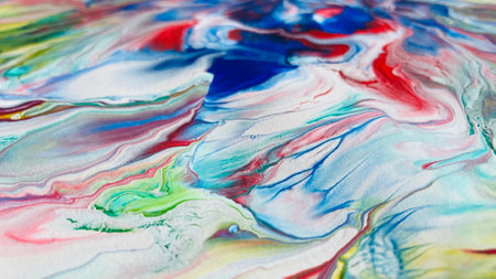 Close Up Colorful Fluid Pouring Abstract Art Acrylic Painting Texture Backgroundの写真素材