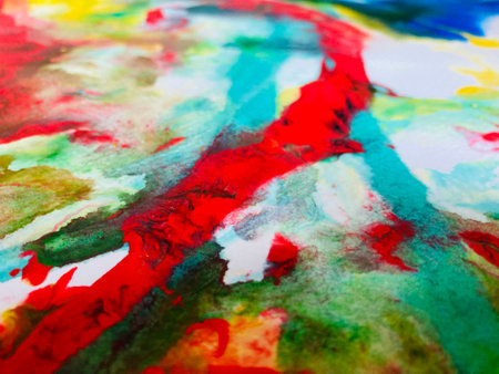 Close Up Colorful Fluid Pouring Abstract Art Acrylic Painting Texture Backgroundの写真素材