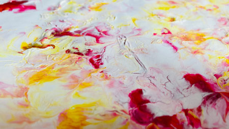 Close Up Colorful Fluid Pouring Abstract Art Acrylic Painting Texture Backgroundの写真素材