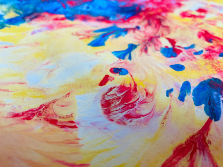 Close Up Colorful Fluid Pouring Abstract Art Acrylic Painting Texture Backgroundの写真素材