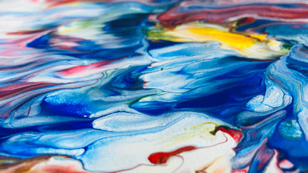 Close Up Colorful Fluid Pouring Abstract Art Acrylic Painting Texture Backgroundの写真素材